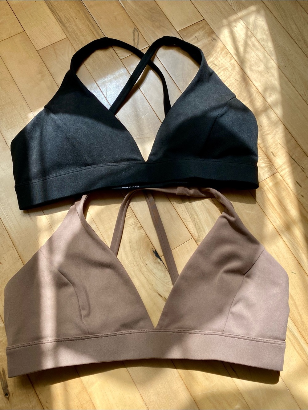2 Pack Triangle Sports Bras - Black & Taupe- NWT